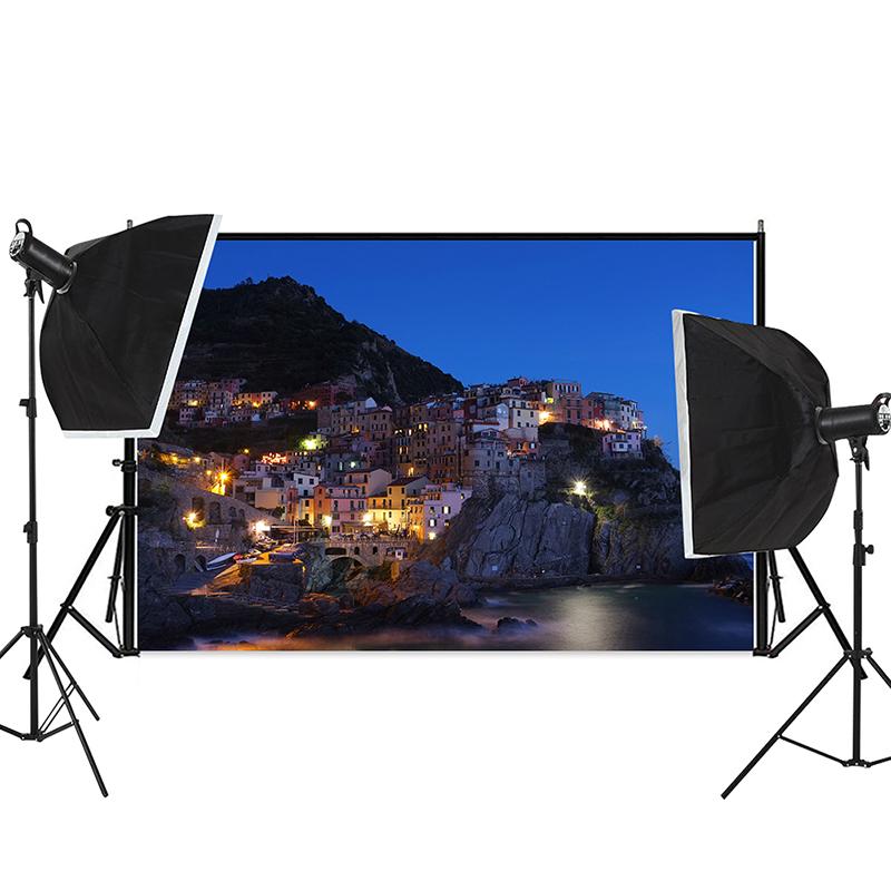 City Street Night Backdrop for Photo Studio Urban View Photography Background Retro Architecture Video Stream Poster