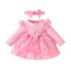 Infant Girls' Butterfly Mesh Dress with Headband and Long Sleeve Ribbed Jumpsuit