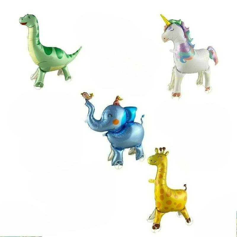 16pcs Cute Walking Animal Foil Balloons with Wheels Walking Wheels Elephants Dinosaurs Lions Rabbits Children's Toy Balloons