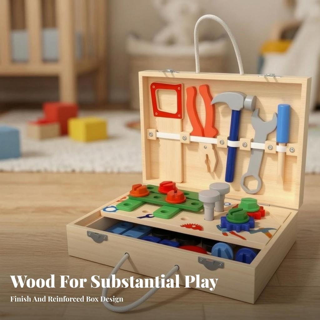 Wooden Toolbox Toy Educational Tool Box with Tools Learning for Toddlers