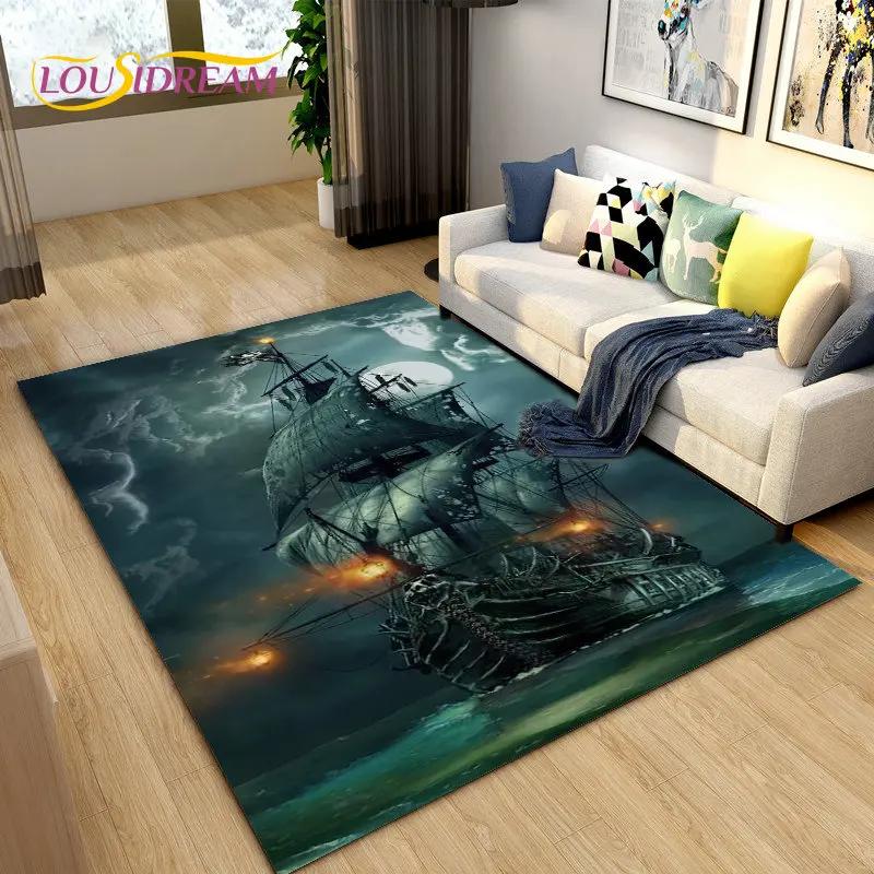 Sea Monster, Boat Ship Barque Area Rug Large,Carpets Rug for Living Bedroom Sofa Doormat Decoration,Kids Play Floor Mat