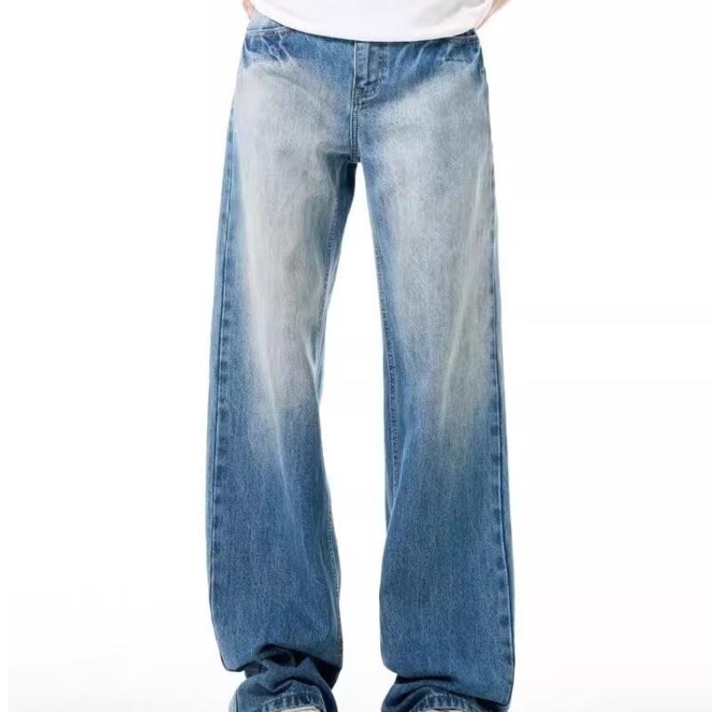 2024 Autumn Unisex Blue Washed Straight-Leg Retro Jeans