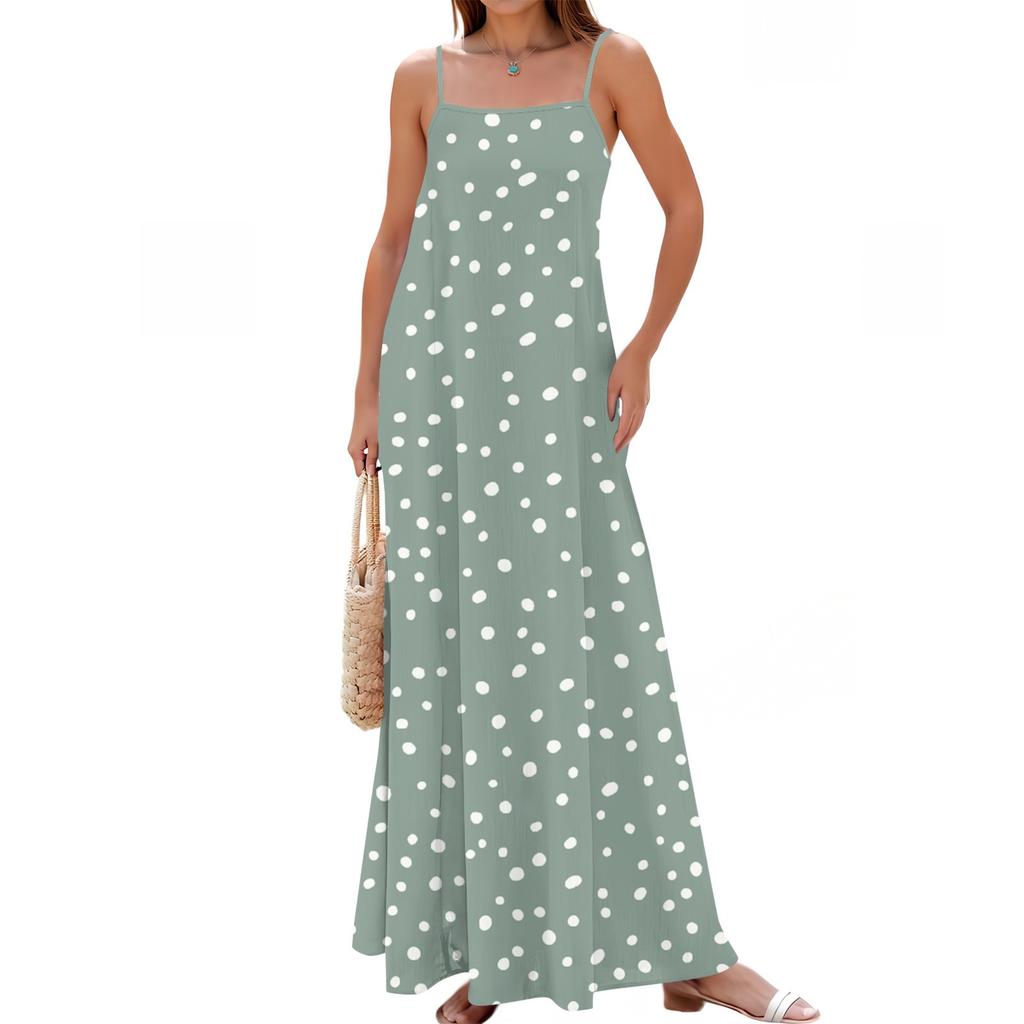 Women's Spring And Summer Casual Fashion Adjustable Suspender Printing Long Dress