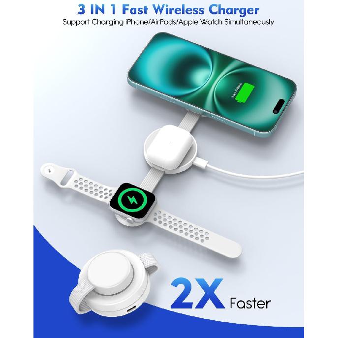 3 In 1 Charging Station for Apple Multiple Devices,Foldable Magnetic Wireless Charger for Travel Charging Pad,Wireless Charger Station for iPhone16