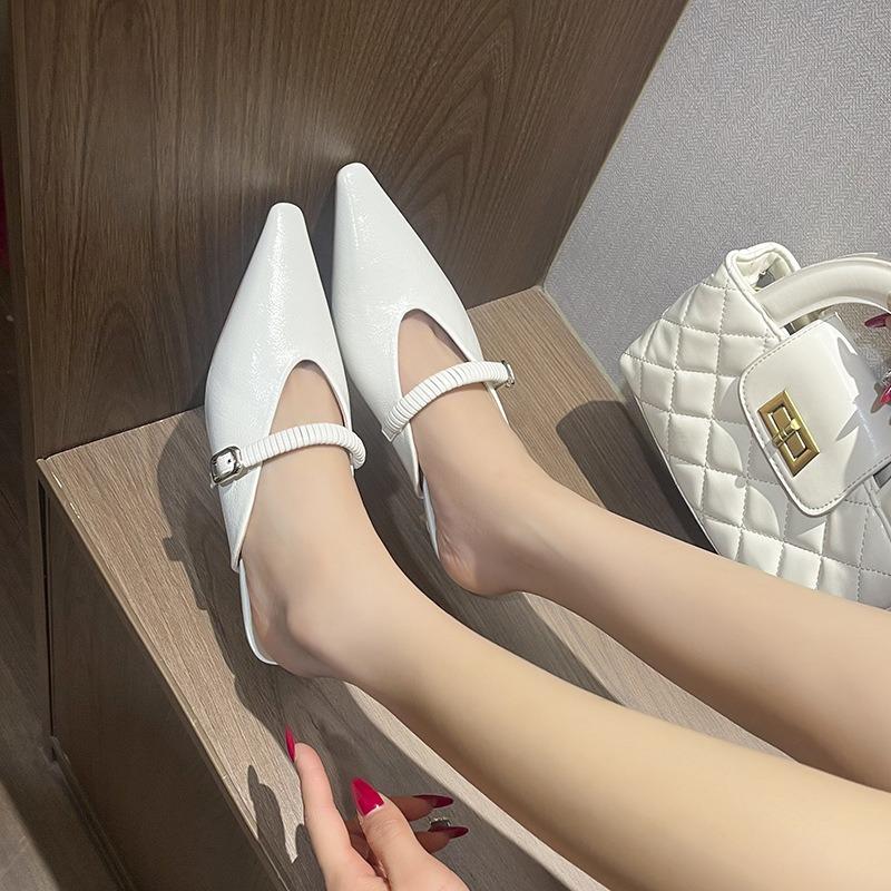 Versatile Temperament Baotou Sandals Women's Outer Wear Pointed Tip Thin Heel Half Slippers Medium Heel Shoes High Heels