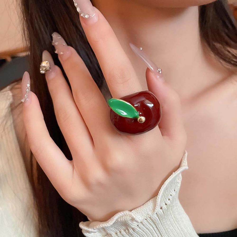 Minimalist Geometric Fruit Ring Colorful Vintage Ring Elegant Enamel Fruit Ring Women