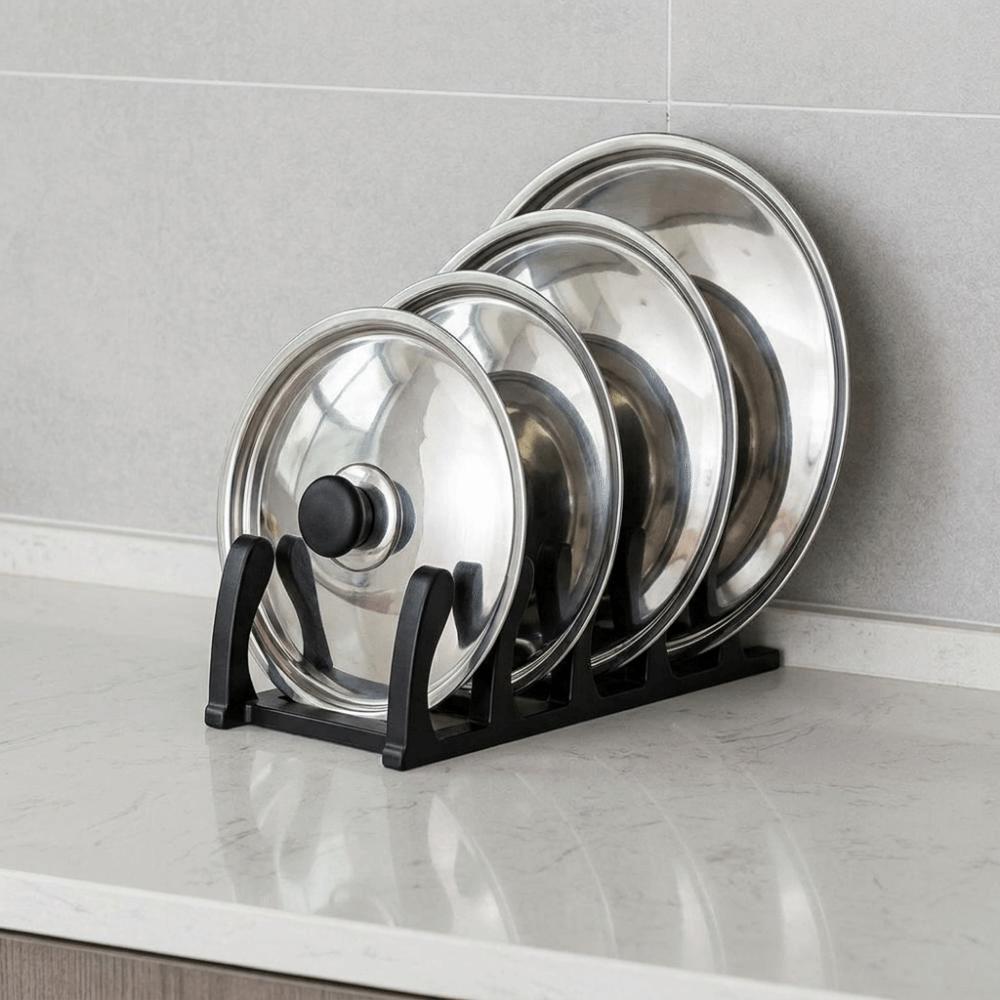 Plastic Pot Lid Rack Large Capacity Vertical Pan Lid Storage Rack Cookware Organizer for Kitchen