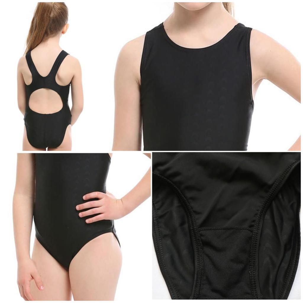 [VIISEN] Girls' One-Piece Sleeveless Swimsuit with Half Shorts - Competition Swimwear, Quick-Drying, Figure-Flattering, for Swimming School, Lessons,