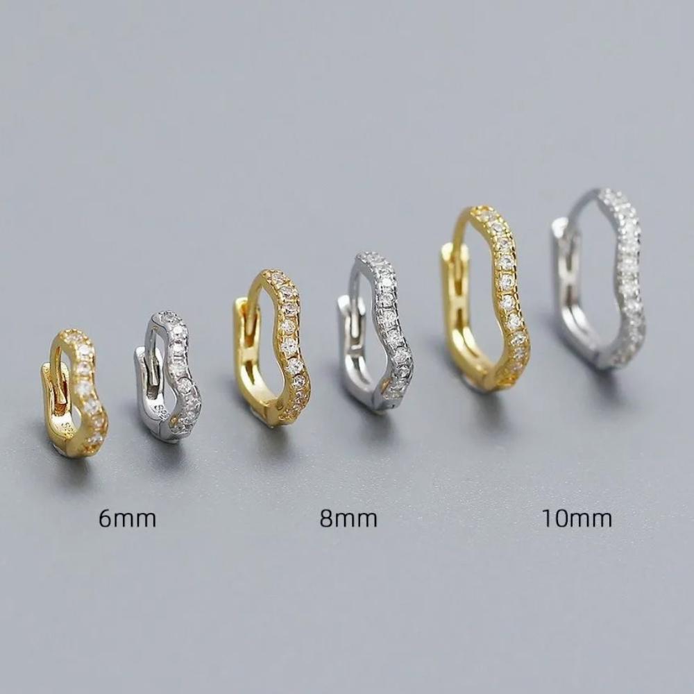 Mariasz Minimalist 6/8/10mm Classic Tiny CZ Irregular Wave Hoop Earrings Stackable Gold Earrings for Women Huggie Jewelry