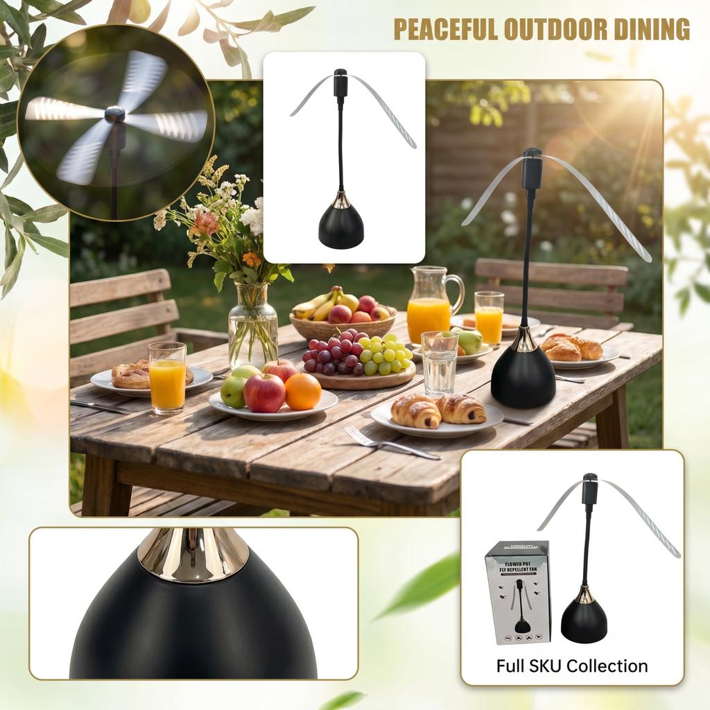 Multifunctional Fly Repellent Fan for Flower Pot Use Flexible Blade Insect Deterrent Device for Indoor Outdoor Settings