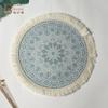 Boho Round Table Mat Hand-woven Linen Tassel Placemats Non-Slip Embroidery Dining Table Insulation Bowl Pads Kitchen Decoration