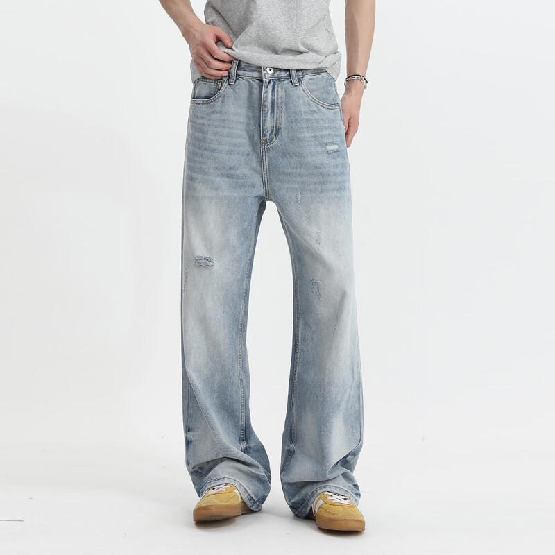 VOGUO RELAY Washed Ripped Straight Jeans M