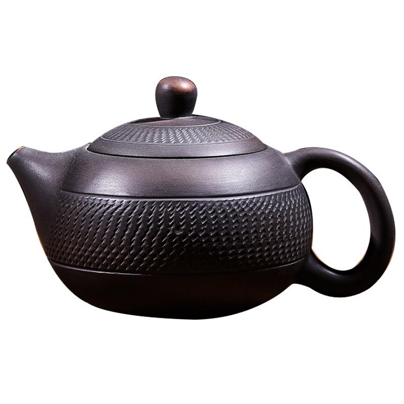 Tetera de cerámica morada, tetera de cerámica, juego de té de kung fu, cuchillo de salto, olla tallada, olla individual hecha a mano