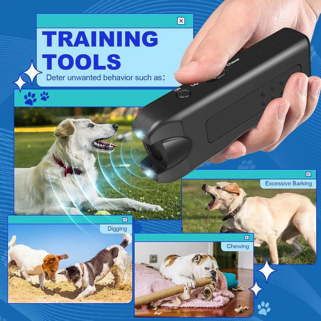 Repellente per Cani Ultrasonico Portatile Dispositivo Anti Abbaio Con Luce LED Addestramento Animali Domestici Cacciatore da Esterno Dissuasore Per Gatti Cani