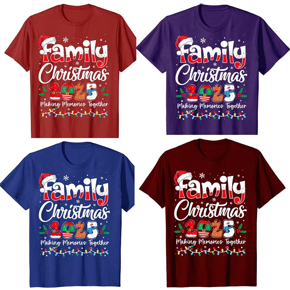 Family Christmas 2025 Matching Xmas Squad Santa T-shirts Men Women's Fashion Casual Tshirt 100% Cotton Loose Oversized