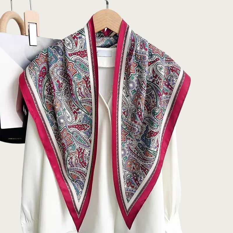 Twill silk triangular scarf, clothing accessories, cashew nut double-sided printed belt, versatile women's rhombus silk scarf, bag head, fart curtain.