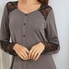 Long Sleeve Nightgowns for Women V Neck Lace Patchwork Nightshirts Fake Placket Button Down Mini Nightdress