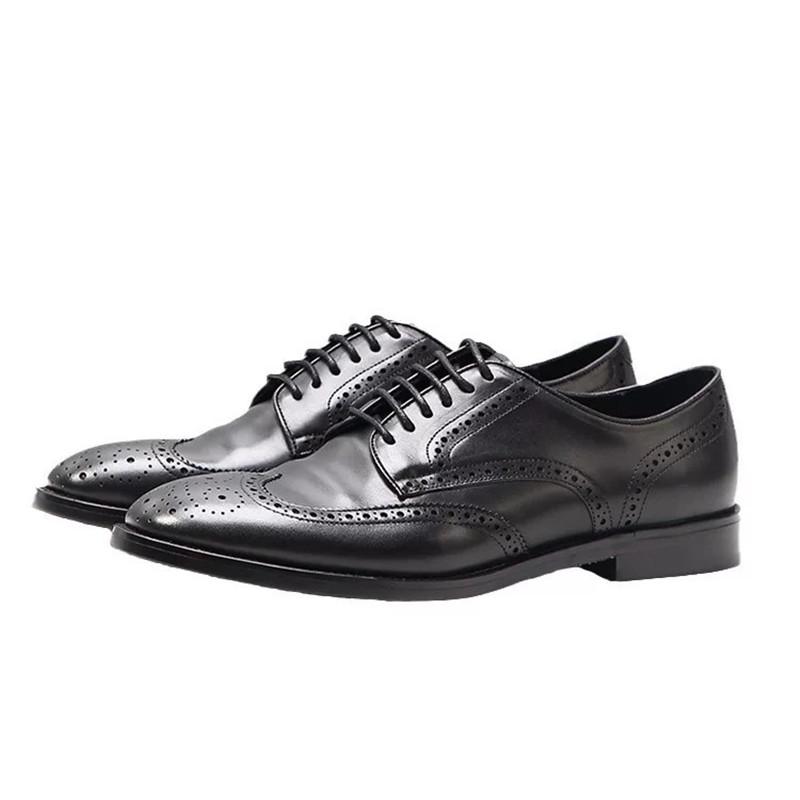 Fashion Vintage Genuine Leather Men Carved Brogues Shoes Handmade Dress Shoes Business Mens Oxford Shoes Leather Footwear