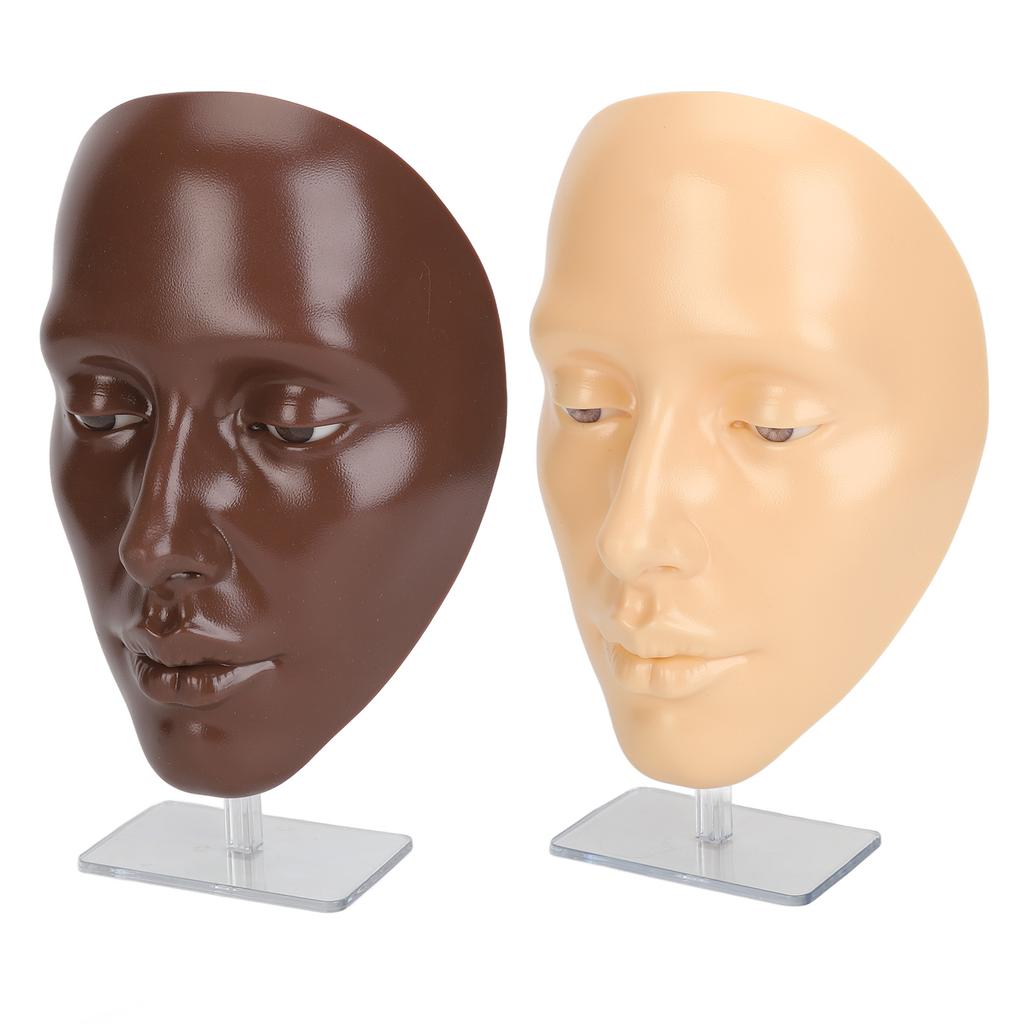2 Set Makeup Practice Face 5D Silicone Full Face Makeup Mannequin Face with Stand for Emerging Makeup Artist