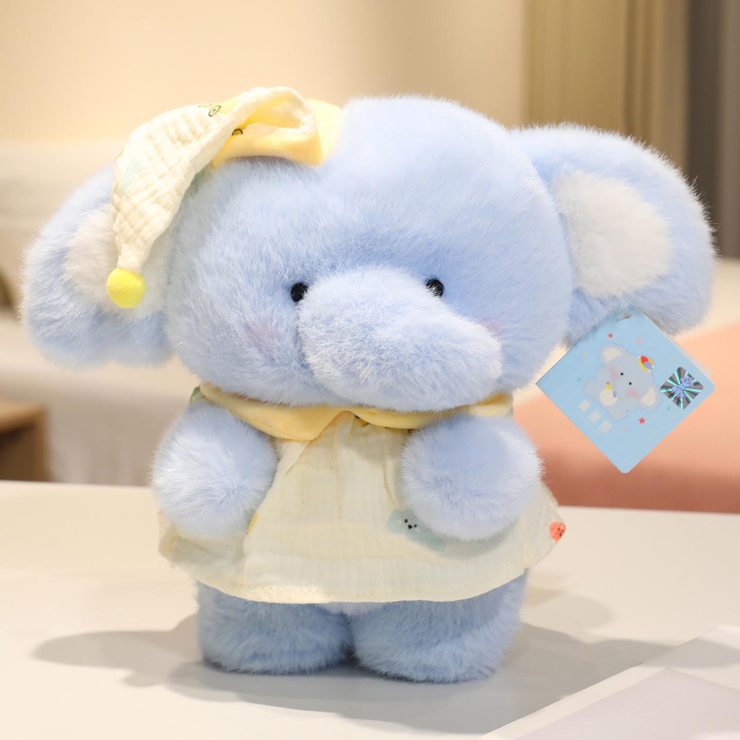 Blue Elephant Soft Plush Toy Cute Animal Pajamas Elephant Stuffed Plushies Dolls 1st 2nd 3rd Birthday Gifts For Girls Babyshower 25cm