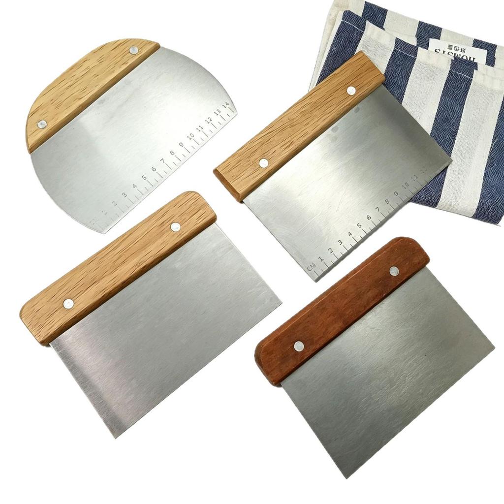 Wood-Handled Dough Scraper Board with Scale - Stainless Steel Flour and Dough Cutter