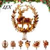 Gold Silver Red Tree Topper Lighted Christmas Topper, Illuminated Santa Claus Gingerbread Nutcracker Treetop Decorative Geometric Crown Ornament with
