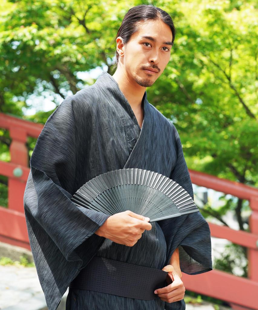 Rochelle Yukata Set Shingen Folding and Waist Size S J Ink Willow Easy to Yukata Summer Solid Japanese Men's 6-Piece (Yukata, Obi, Geta, Bag, Fan,