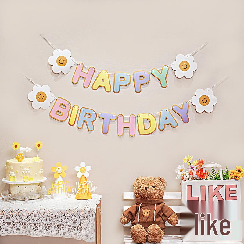 Birthday Pull Flag Banner for Baby Party Decorations - Boy & Girl Pennant