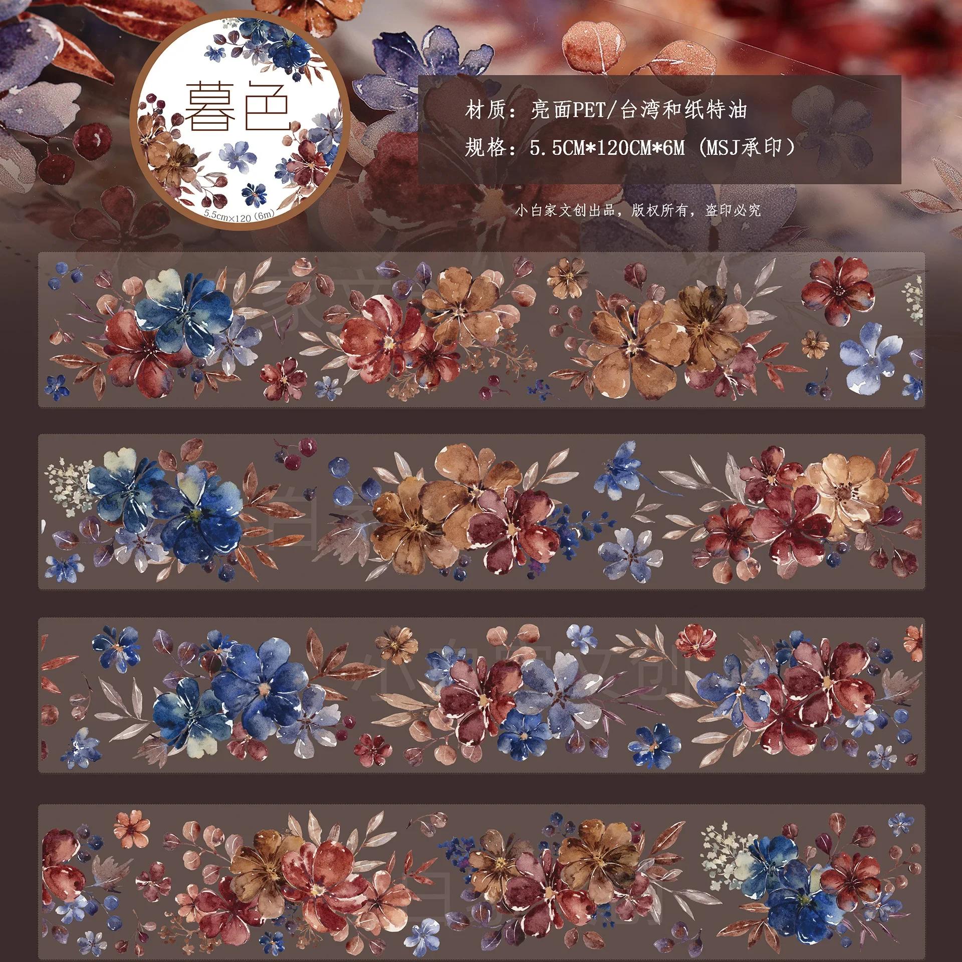 2025 New 12 Designs Vintage Floral PET Washi Tape Roll Journal Scrapbooking Decoration washi tape roll