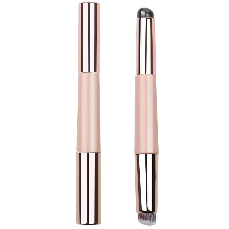 2 in 1 Silicone Lip Brush Concealer Brush Wooden Handle Portable Lipstick Lip Balm Applicator with Cap Makeup Brush Beauty Tools