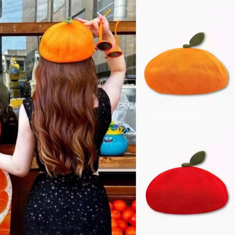 Breathable Girl Painter Hat Little Leaf Beanie Beret Cap Japanese Beret Fruit Caps  Female Lady