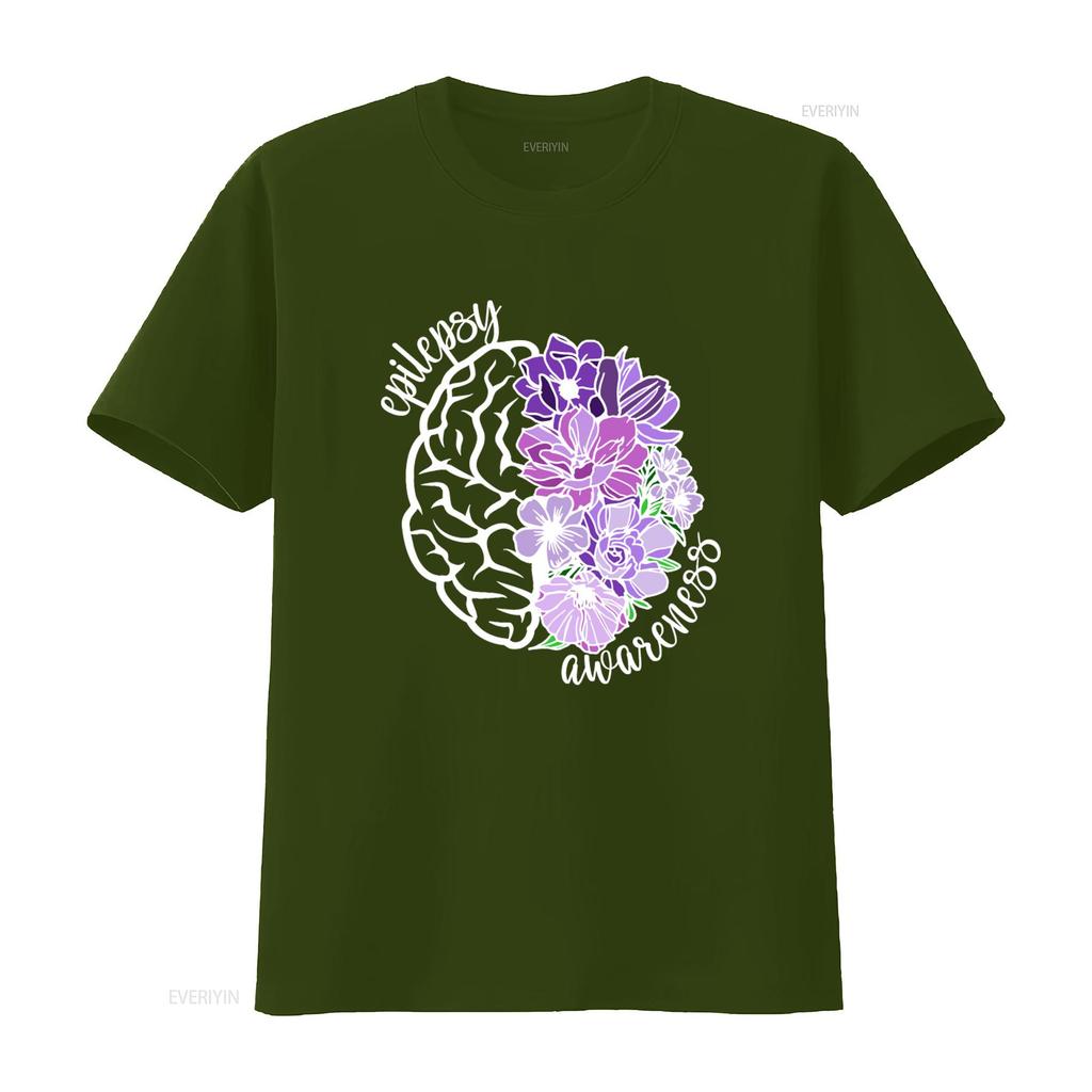 Epilepsy Awareness T Shirt Purple Flower Brain Design Neurodiversity Autism Mom Vintage Washed Slightly Soft Graphic Casual