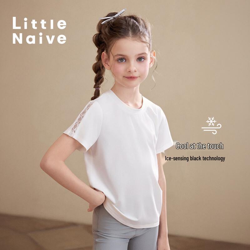 Little Naive Girls  Hollow Back Lace Short Sleeve T-Shirt 130