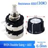 Dual-Gang Carbon Film Potentiometer: RV24YG20S, Variable Frequency Speed Control with B102/202/502 Knob Scale, Available In 5K/20K Ohm.
