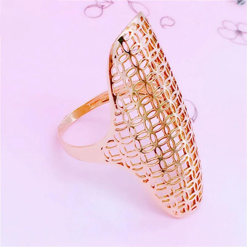 Russia 585 Purple Gold Ethnic Style Hollow Copper Coin Pattern Wide Version Ring Plated Rose Gold Ring Women