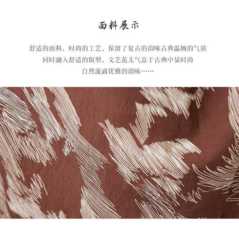 Temperament Literary Vintage Printed Stand Collar Loose Oversized Vacation Dresses