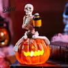 Skeleton Figure for Halloween Pumpkin Figurine LED Light-Up Decorative Lantern Spooky Ornament Holiday Decoration Parties & Ghost Festivals