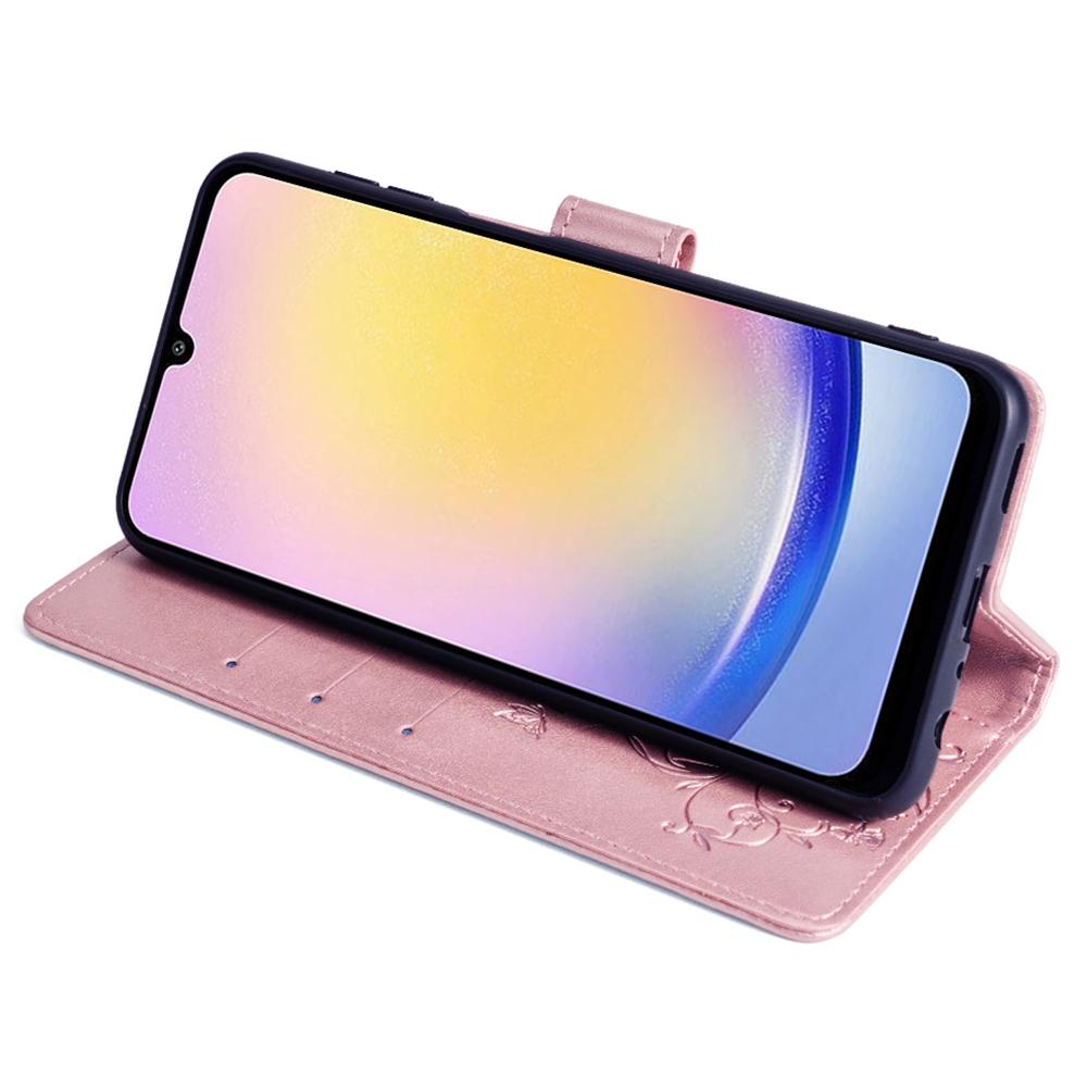 For Samsung Galaxy A25 5G (Global) (161.0 x 76.5 x 8.3mm) Etui Sommerfugl Blomst PU Lær Telefon Folio Cover
