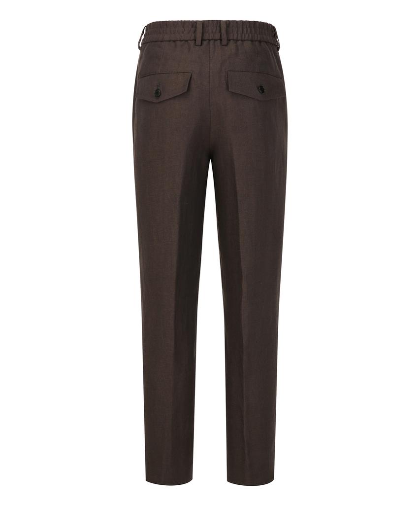 Jilseutyueoteunyuyogmaen Double-Pleated Tapered Linen Set-Up Pants - Dark Brown (Jnpa6B305W3)