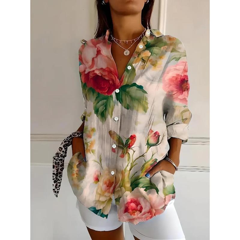 New Women's Shirts Floral Printed Spring Autumn Blouse Lapel Neck Blouse Women Long Sleeve Shirts Womens Clothes Female Clothing