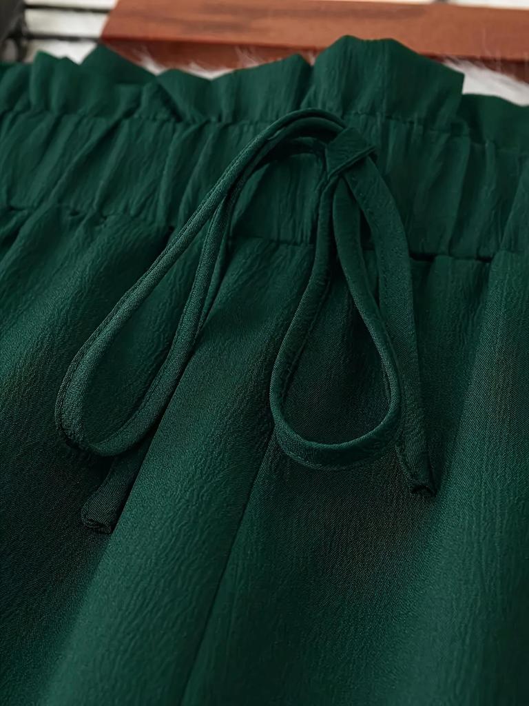 European Summer Solid Color Wide Leg Pants - Plus Size, Slimming, Versatile, Casual Retro Design