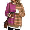 Trendy Women's Casual Loose Fit Long Sleeve Two Piece Striped Sweatshirt Pullover Top
