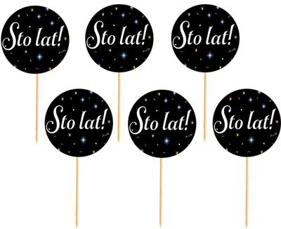Toppers Sto Lat Black Background White Inscription 6 Pcs