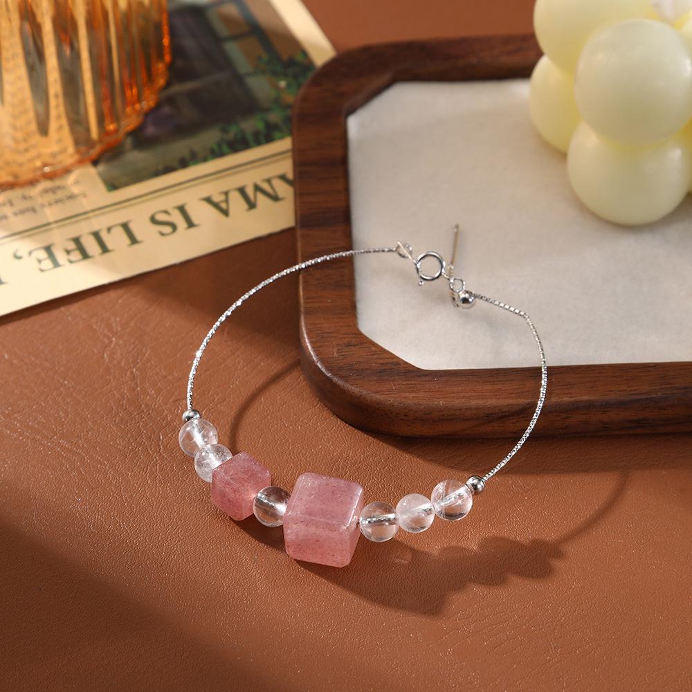 Оригинальный Дизайн Натуральный Розовый Кристалл Квадратный Браслет из Бусин - Милый, Легкая Роскошь Мода, Хит Продаж Pure Natural