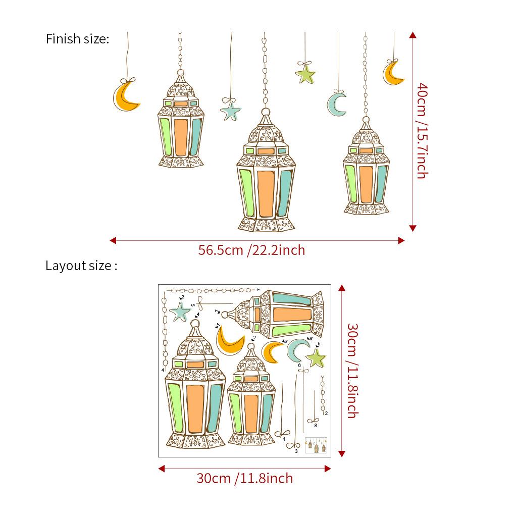 Ramadan Wall Decal Islamic Mubarak Eid Wall Sticker Lantern Moon Star Window Sticker Ramadan Kareem Decorations for Home 2025