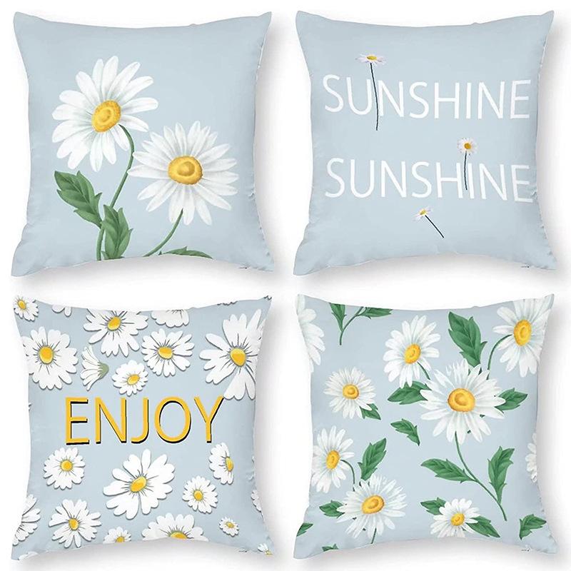 Year Daisy Flower Linen Pillow Case Home Decor Hydrangea Sofa Pillow Cushion