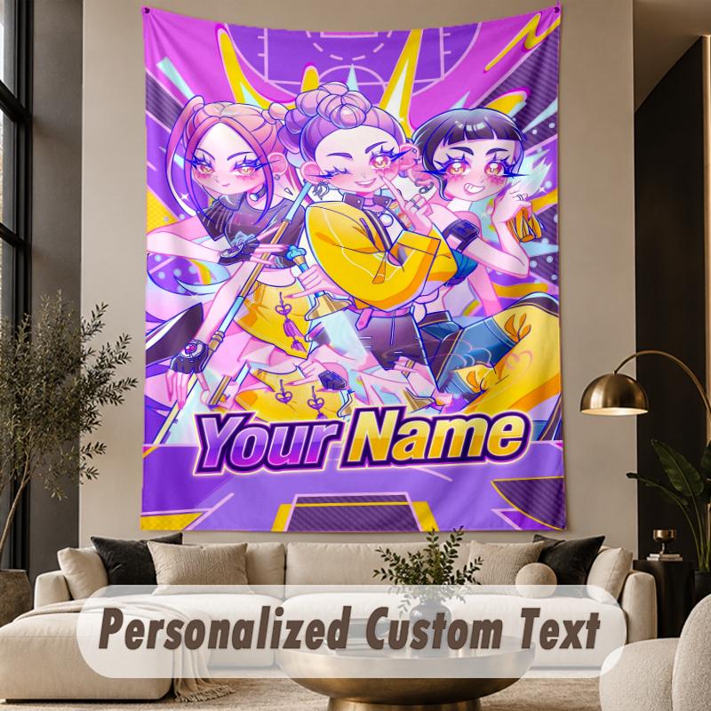 Custom Text Tapestry Kpop Demon Hunters Print Wall Tapestry Indoor Living Room Wall Decor