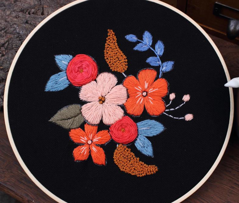 Garden Embroidery, Handmade Diy Fabric Novice European Embroidery Flower Material Kit Needle And Thread