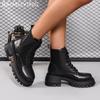 Platform Women Ankle Boots Leather Retro Chunky Mid Heels Shoes  Trend Winter Lace Up Designer Pumps Goth Botas De Mujer
