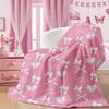 VIKAMA Frühlingsrosa Schleife Decke Decke für Teenager-Mädchen Decke für Teenager-Kinder Weiche Flanelldecke Leichte Überwurfdecke für Sofa